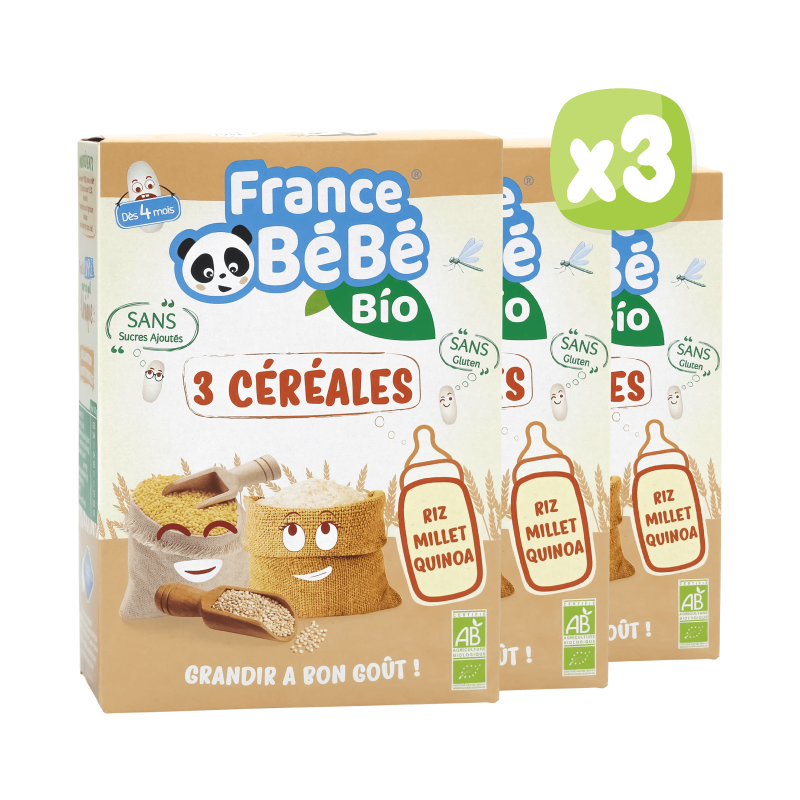 3 Céréales Riz Millet Quinoa au biberon pour bébés dès 4 mois - FRANCE BéBé  BIO