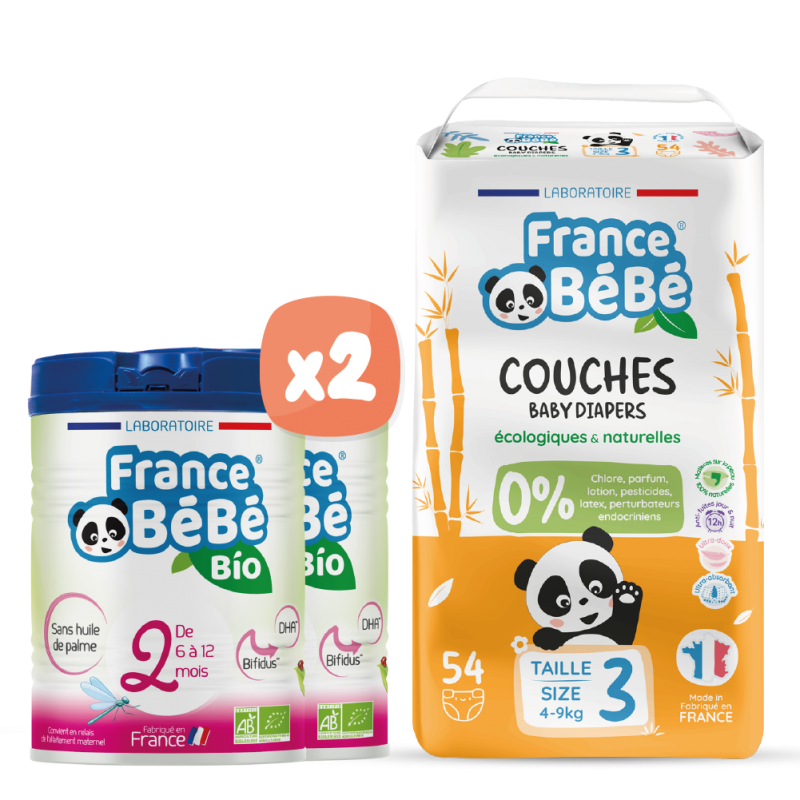 Pack lait 2ème âge et couches bébé T3