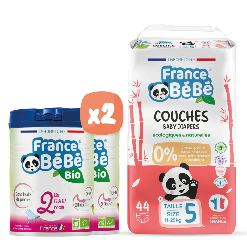 Pack lait 2ème âge et couches bébé T5